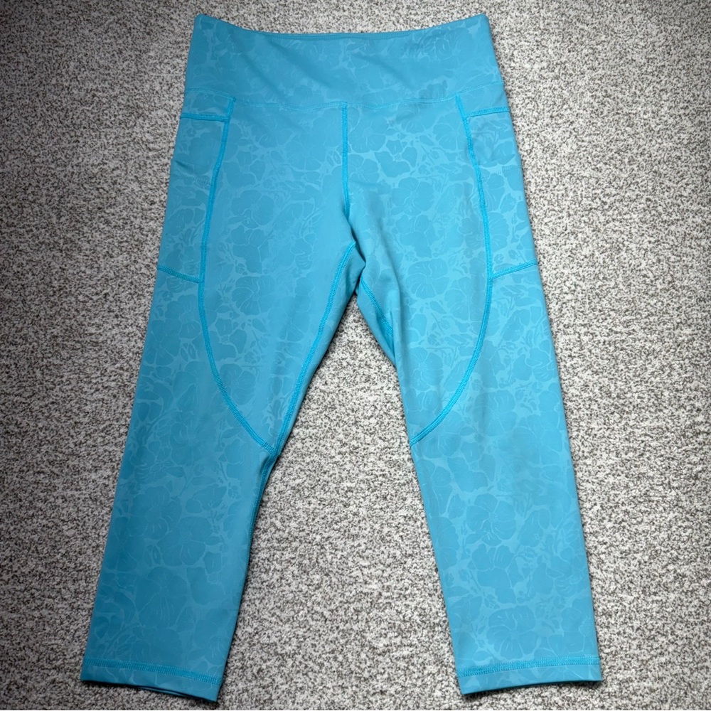 Zyia Active Aqua Paradise Floral Light-n-Tight Cropped Stretch Leggings Size‎ 12